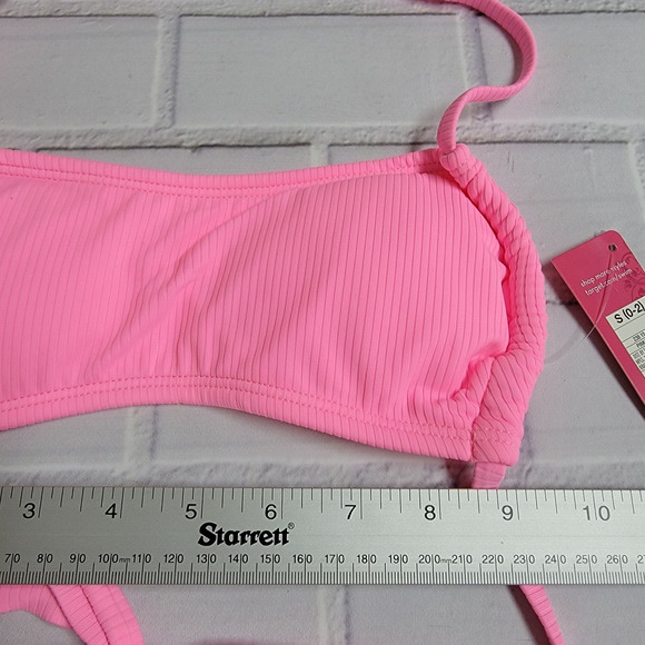 Xhilaration Juniors' Ribbed Apron Front Bralette Bikini Top Pink Size S (0-2) - Picture 3 of 8